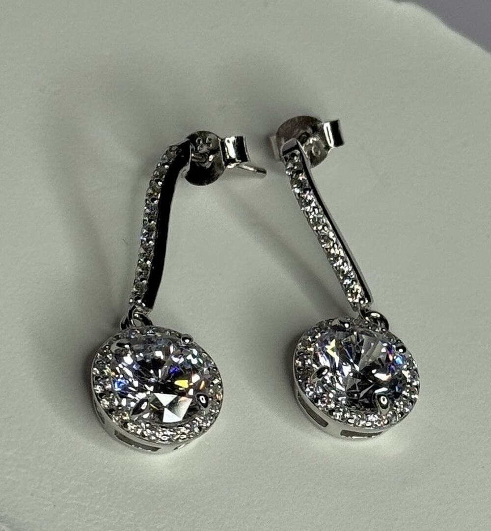 925 Sterling Silver Dream Cz Earrings Length 1.05 Inch
